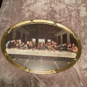 Vintage‎ Home Interiors Jesus Last Supper Lithograph Oval Frame 1980 Wall Art